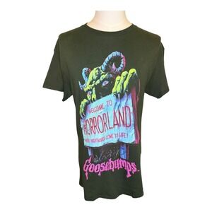 Goosebumps Horrorland Welcome T Shirt Olive Green‎ Graphic Novelty Mens Medium